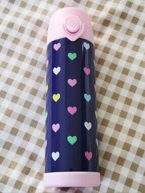 Pottery Barn Kids Mackenzie Navy Pink Multi Hearts Insulated Water Bottle